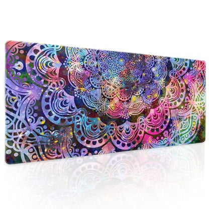 Purple Mandala Gaming Mouse Pad XL Pink Blue Green Abstract Art Extended Big Large Desk Mat Non-Slip Rubber Base Stitched Edge Long Keyboard Mousepad for PC Computer Laptop,31.5×11.8 in - color: Purple Flower, size: X-Large