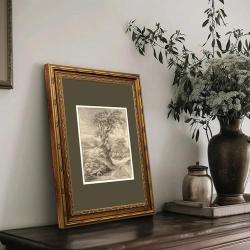 Vintage Gold Framed Wall Art, Tree Sketch Canvas Art Prints Antique Oak Tree Wall Decor Forest Landscape Green Artwork Paintings for Living Room Bedroom Home Decor 9x11in - color: Sketch Tree, size: 11"L x 9"W