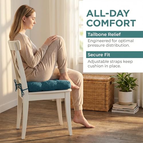 baibu Dining Chair Cushions, Memory Foam Kitchen Chair Cushions, Dual-Layer Patented Design Seat Pads with Ties, 16.5 x 16.5 x 3.5in, Blue - color: Blue, size: 1 Count (Pack of 1)