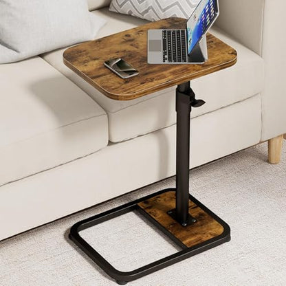 GOYLSER C-Shaped Tables Small Swivel End Table, Height Adjustable Side Tables Living Room, Rotating Snack Couch Wooden Tv Trays for Eating On Couch, Rustic Brown - color: Rustic Brown
