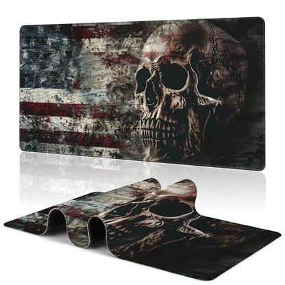 American Flag Skull Desk Mat Large Mouse Pad Gaming Mousepad 31.5 x 15.8 in | Desk Pad for Keyboard and Mouse, Large Non-Slip Rubber Base Mousepad Desk Mat with Stitched Edges for Gaming Office - color: American Flag Skull