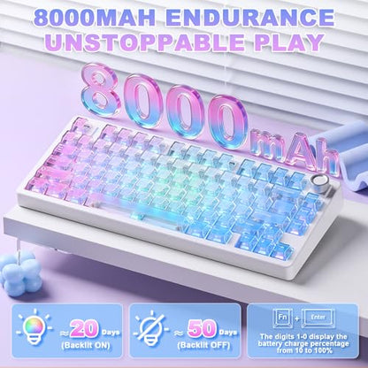 N75 V2 Mechanical Keyboard,75% Layout with Knob,2.4GHz/BT/Wired Tri-Mode Wireless Keyboard, Gasket Hot Swappable Gaming Keyboard,Linear Switches, RGB Backlit for Win & Mac (Pink-Blue Gradient) - color: Pink-Blue Gradient, size: Glacier Pro Switche