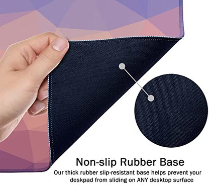 SSOIU Extended Gaming Mouse Pad (35.5x15.7 in), Large Stable Rubber Base Mousepad with Stitched Edges, Keyboard Mouse Mat Desk Pad for Work, Game, Office, Home - Light Blue Purple Triangle - color: Light Blue Purple Triangle