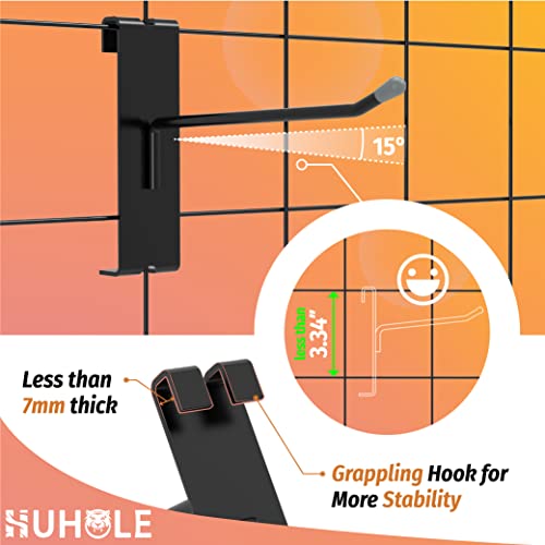 HUHOLE 50 Pack 2 Inch Black Gridwall Hooks Metal Display Hangers | Fits 3 x 3 Inch Wire Grid Panels, 20 lb Capacity Hooks for Retail Store, Craft Fair, Jewelry Rack and Garage Organizer - size: 2 Inch