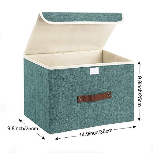 TYEERS Foldable Storage Boxes with Lids 5 Pack Fabric Storage Bins with Lids, Closet Organizers for Clothes Storage, Room Organization, Office Storage, Toys - Aqua Deep - color: Aqua Deep, size: 5-pcs 14.9x9.8x9.8 in