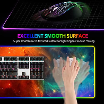 AIMSA Large RGB Gaming Mouse Pad, Keyboard Mousepad Led Extended 35.4 x 15.8 inch Non-Slip Rubber Base with 14 Lighting Modes, Big Desk Mat Waterproof, Galaxy Nebula - color: Galaxy Nebula