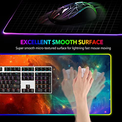 AIMSA Large RGB Gaming Mouse Pad, Keyboard Mousepad Led Extended 35.4 x 15.8 inch Non-Slip Rubber Base with 14 Lighting Modes, Big Desk Mat Waterproof, Galaxy Nebula - color: Galaxy Nebula