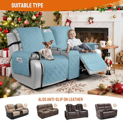 VANSOFY Loveseat Recliner Cover with Console 100% Waterproof Sofa Slipcovers Non-Slip Reclining Couch Cover Split Sofa Covers Furniture Protector for Pets, Dogs(Azuree) - color: Azuree