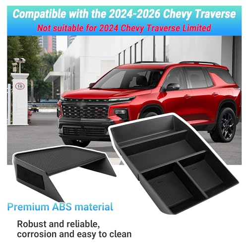 Center Console Organizer Compatible with 2024-2026 Chevy Traverse Interior Accessories, Divider Compartment Tray and Center Console Bottom Storage Box; Not fit for 2024 Chevy Traverse Limited - size: Center Console Bottom Tray (2PC)