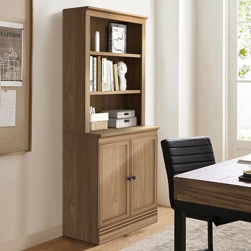 JAHRSTIM Halston Bookcase with Doors, 5-Tier Tall Deep Storage Shelf, Adjustable Shelving Unit Closet Organizer and Storage for Living Room Home Office Bedroom, Modular Deep Bookcase with Doors - color: Oak, size: Multi-Depth w/Doors