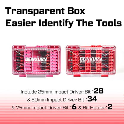 Geinxurn 70Pieces Impact Screwdriver Bits Set, Magnetic S2 Steel 1”/2”3”Phillips/Square/Torx/Slotted/Hex/Pozi Bits Tips and Impact Bit Holder with Red Storage Box Case - style: STKB070
