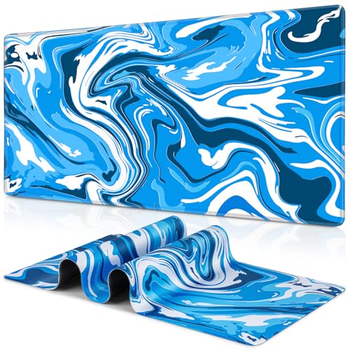 Canjoy Gaming Mouse Pad, Fluid Pattern Mouse Pad 31.5x11.8inch Large Extended Computer Mouse Mat Keyboard Full Desk Mousepad for Gaming, Office, Home - color: Blue-White Fluid, size: 800*300mm