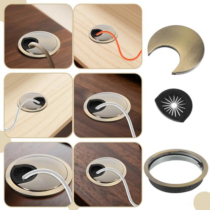 2 PCS Heavy Duty Zinc Alloy Desk Grommet, 60mm (2.36 Inch) Metal Cable Hole Cover for Wire Cord Management, Elegant Gold Wire Tidy Organizer for Home Office Computer Desks