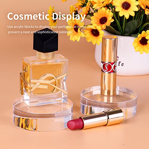 Acrylic Round Display Block, 2 Pieces 3 x 3 x 1 Inches Edge Polished Clear Display Pedestal Display Base