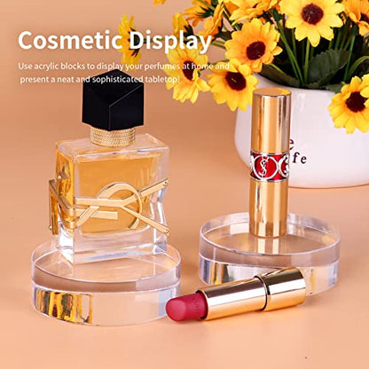 Acrylic Round Display Block, 2 Pieces 3 x 3 x 1 Inches Edge Polished Clear Display Pedestal Display Base