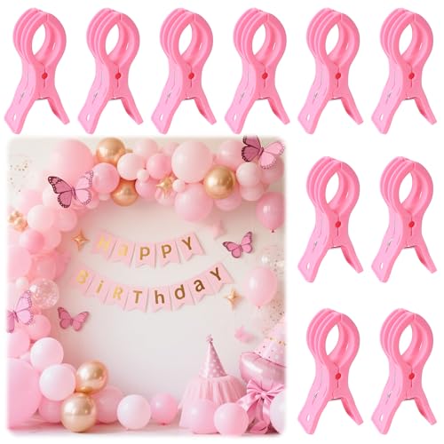 PUGPIU 10 Pack Balloon Arch Clips for Backdrop, 3.5 Inch Pink Spring Clamps | Plastic Balloon Clips for Arch, Great for Backdrop Stand, Birthday Wedding Decoration, Hang-drying, Beach Towels, Photos - color: Pink1