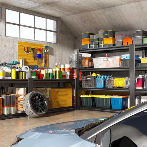 Raybee 40" W Garage Shelving, Storage Shelves 56.9" H, Metal Shelving Heavy Duty Load 1600LBS, Adjustable Metal Shelves for Storage Pantry Kitchen 40" W x 19.1" D x 56.9" H - size: 19.1"D x 40"W x 56.9"H,Black