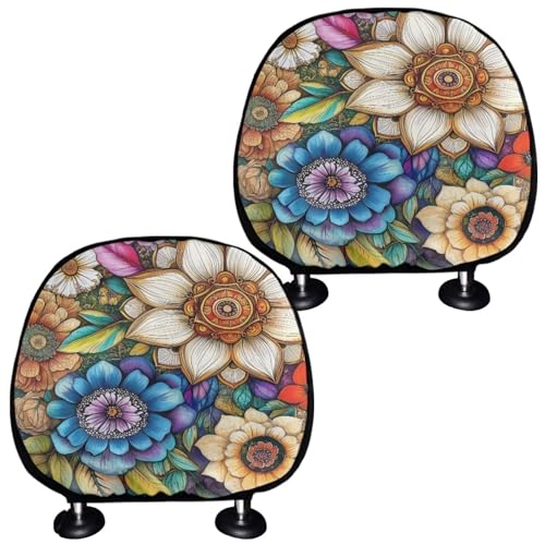 Blossom Floral Lotus Car Headrest Protectors for Women Flower Polyester Design Head Rest Cover Universal Fit Cars Interior Decor Universal Fits, Easy to Install - color: Blossom Floral Lotus