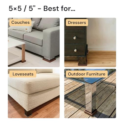 CasterMaster Square Rubber Pads - 5x5 in Brown, 4 Pack | Non-slip caster cups - anti-skid - Use for couches, beds & chairs on hardwood, tile & vinyl - color: Brown, size: 5'' x 5'' (Pack of 4)
