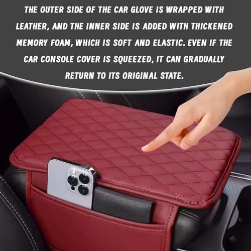 Car Center Console Cover, Upgraded Leather Arm Rest Cover for Car SUV, Car Middle Armrest Console Cover with 2 Storage Bags Scratch Resistant Waterproof Universal Car Accessories (Beige) - color: Beige