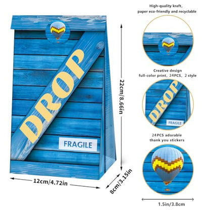 24 PCS Video Game Goodie Gift Bags with Stickers, Drop Boxes Theme Paper Bags, Perfect for Gamer Party Supplies and Treat Bags - color: Blue-24-drop