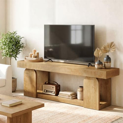 Tribesigns 63" TV Stand for 55/60/65/75-Inch TVs, Farmhouse Entertainment Center with Storage Shelves, Wooden TV Media Console for Living Room, Bedroom, Natural Wood