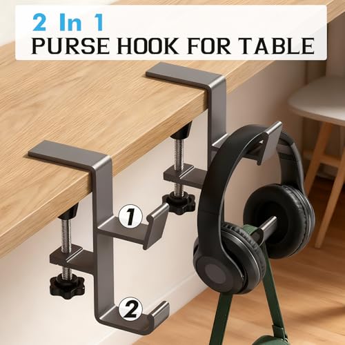 Desk Hook 6PCS, 2 in 1 Heavy Duty Purse Holder for Table, Bag Hook, No Drill Adjustable Headphone Backpack Hanger for Table & Desk
