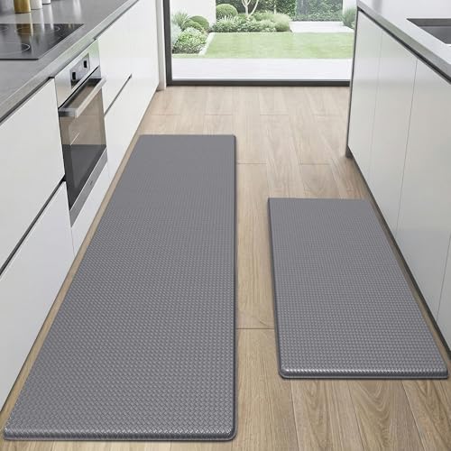 Kitchen Mats for Floor 2 Piece - 17"x29"+17"x59" Anti Fatigue Mats for Kitchen Floor - Non Slip Cushioned Rugs for Standing - Grey - color: Grey, size: 2pc: 17" x 29" + 17" x 59"