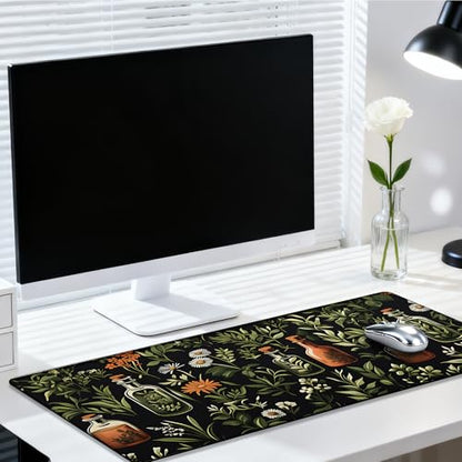 Wildflower Leaves and Bottles Gaming Mouse Pad 35.4 x 15.7 Inches with Non-Slip Rubber Base, Smooth Cloth Surface Desk Keyboard Mat for Computer, PC, Laptop, Desktop - color: Wildflower Leaves and Bottles