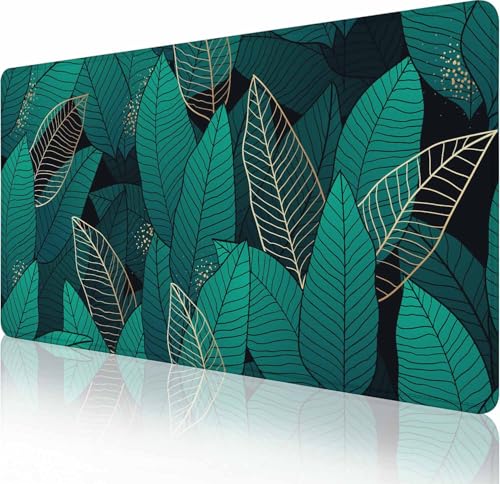 Large Gaming Mouse Pad with Stitched Edges, Desk Mat Extended Keyboard Pad, Non-Slip Rubber Base Desk Pad for Laptop, Office, Home, 31.5X15.7 inch Tropical Leaves - color: Tropical Leaves, size: 31.5L x 15.7W inches