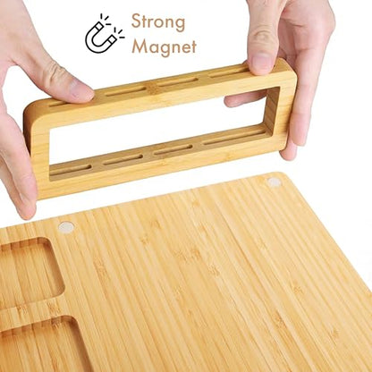RoyalHouse Bamboo Cheese Board and Knife Set with Magnetic Holder - Serving Tray for Crackers, Meat, and Wine - Anniversary and Wedding Gift - style: Cheese Board Set with Magnet Holder