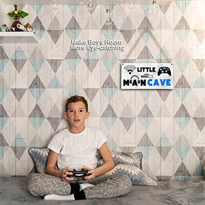 Little Man Cave, Gaming Wooden Door Sign for Gamer Room Decor, Boys Decorations for Bedroom Nursery Playroom Wall Art (5"x10") -A01 - style: Gaming