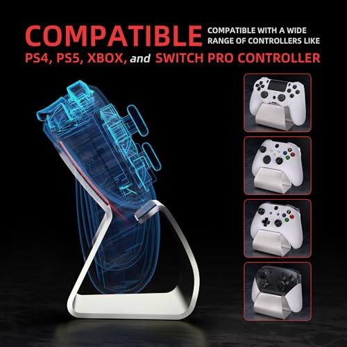 playvital 2 Pack Stand-AL Controller Stand for ps5, for ps4, Aluminium Metal Display Gamepad Holder for Xbox Series X/S, Xbox One, Switch 2 Pro, Universal Desktop Controller Supporter, Silver - color: Silver 2 Set