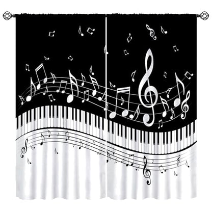 Music Notes Curtain, Black White Musical Notes Piano Key Musical Instruments Modern Romantic Art Window Drapes for Bedroom Living Room 42" W X 45" L(No Blackout) - color: Musical-7, size: 20.5"W x 45"L (Pack of 2)