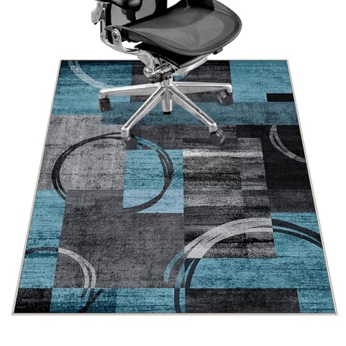 Office Chair Mat for Hardwood Floor&Tile Floor,36"X 48" Heavy Duty Desk Chair Mat for Hard Floors,Under Desk Rug for Rolling Computer Chair,Anti Slip,Low Pile Carpet Floor-Geo Blue Gray - color: Geo Blue Gray, size: 36"X 48"