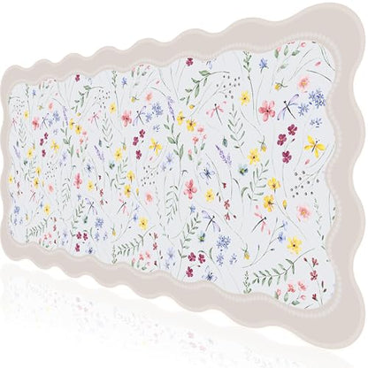 L-SPOUTTO Floral Mouse Pad,Botanical Desk Mat XXL Large Scalloped Gaming Mousepad,35.4x15.7in Non-Slip Keyboard Pad Waterproof Desktop Mat for Laptop Computer Work Game Home Office-Wild Flowers - color: Seamless Wild Flowers