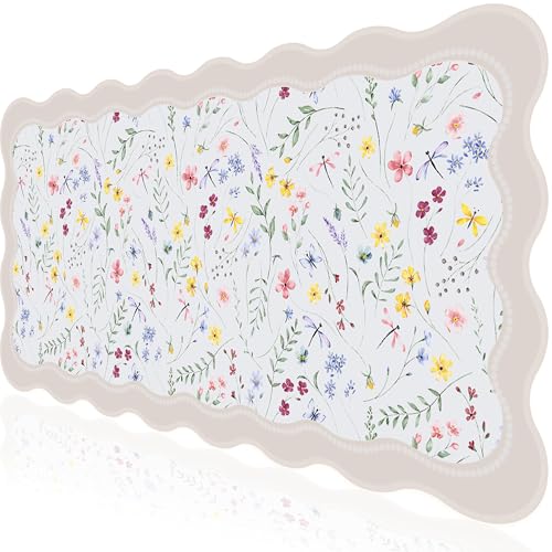 L-SPOUTTO Floral Mouse Pad,Botanical Desk Mat XXL Large Scalloped Gaming Mousepad,35.4x15.7in Non-Slip Keyboard Pad Waterproof Desktop Mat for Laptop Computer Work Game Home Office-Wild Flowers - color: Seamless Wild Flowers