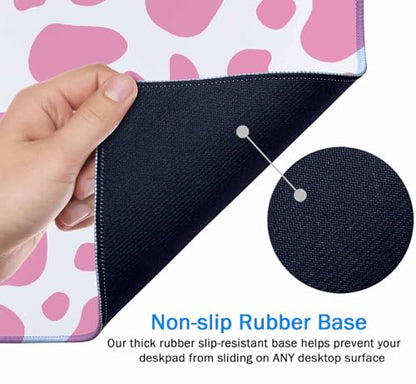 Gaming Mouse Pad, Large Mouse Pads for Desk, Non-Slip Rubber Base Mousepad, Keyboard Mouse Mat, Desk Pad with Stitched Edges, 31.5x11.8 inch Pink Cow Print - color: Pink Cow Print, size: 31.5" x 11.8"
