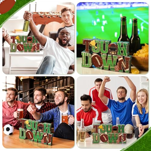Bucherry Football Table Decoration 2026 Touch Down Wooden Centerpieces Happy Football Sign for Table, Touch Down Game Time Toppers Decor Sports Themed Tailgate Party Decorations for Home Office Shelf