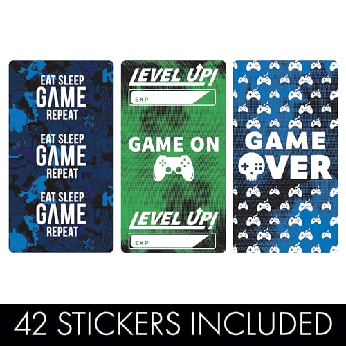 Gamer Birthday Party Favors, Video Game Birthday Mini Candy Bar Wrappers - 42 Stickers - color: Mini Candy Bar Sticker