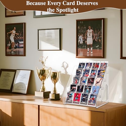 CELSOL 2 Pack Elevated 5 Tier Clear Acrylic Card Display Stand for Trading Cards, Sports Cards, Greeting Cards, Stickers – Slanted Holder for PSA Slabs, Vendors, Collectors & Retail (5 Tier 2 Pack)