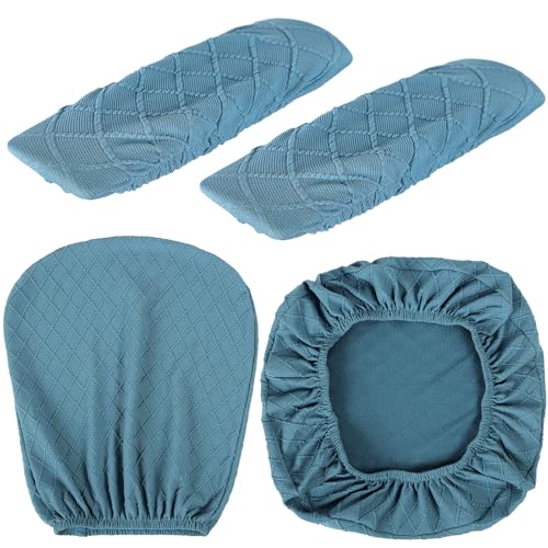 Tallew 4 Pcs Office Chair Covers Set Computer Universal Protective Stretchable Chair Seat Covers Desk Armrest Slipcovers Pads Office Cushion Backrest for Rotating (Azure Blue) - color: Azure Blue