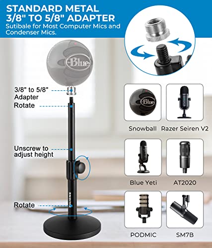 BILIONE Multifunctional Desktop Microphone Stand, Adjustable Mic Stand Desk with Pop Filter, Shock Mount, Microphone Clip, 5/8" to 3/8" Metal Screw Adapter (Pack of 2) - size: Round Base (Pack of 2)