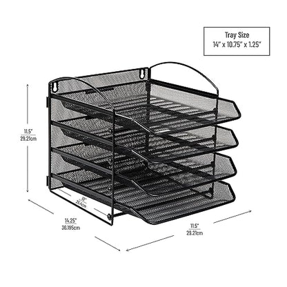 Mind Reader 4-Tier Paper Tray, File Storage, Desktop Organizer, Wall Mountable, File Organization, Metal Mesh, Black - style: 4-Tier