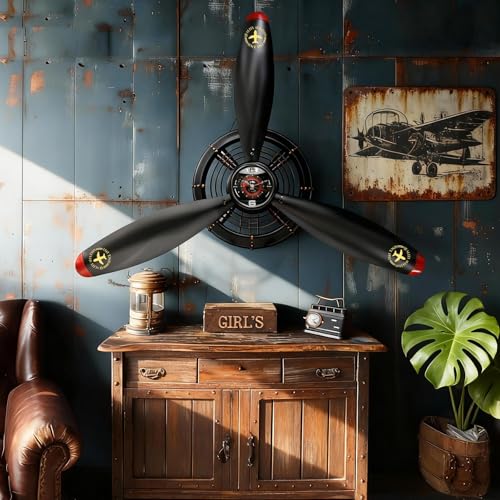 GLOWMIRTH Airplane Wall Art,Aviation Décor,Unique Wall Sculptures,Pilot Gifts,Steampunk Metal Art for Kitchen, Bedroom, Living Room,Cool Clocks Battery Operated,Black