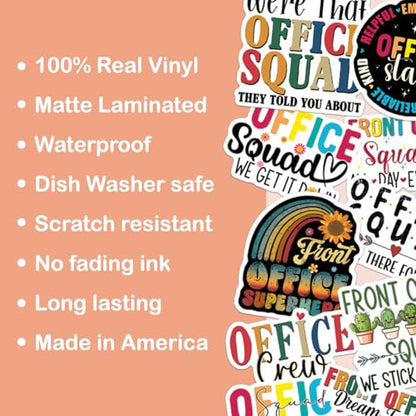 10pcs Front Office Sticker Sheet, Funny Cute Vinyl Decals for Receptionists, Admin Staff, Workplace Decor, Waterproof, UV-Resistant, for Laptop, Water Bottle, Journal, Notebook, Clipboard, Phone Case