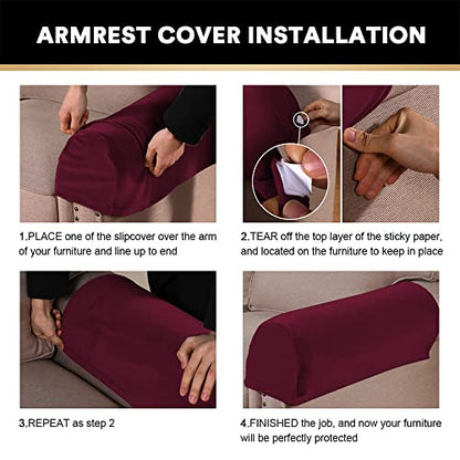 PrinceDeco 4 Pack Thick Velvet Stretch Armrest Covers for Chairs and Sofas Armchair Covers for Arms Couch Arm Covers Armrest Covers for Sofa Non Slip, Burgundy - color: Burgundy