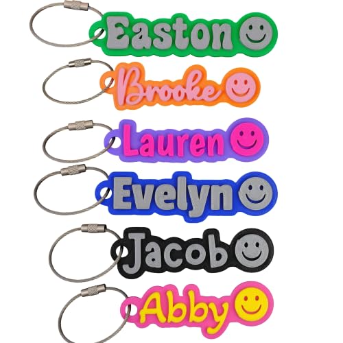 SuperFineDeesigns Bag and Water Bottle Name Tag with Cable – Custom Durable 3D Printed Name Tag Backpack & Sports Bottles - style: Smiley