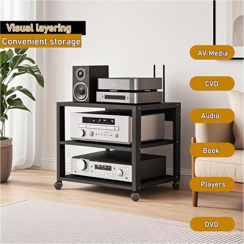 3 Tier Audio Rack Tower, CD Record Player Stereo Receiver AV Equipment Cabinet Display Rack, Weight Capacity 661 lbs, with Adjustable Wooden Shelves for Home (3 Tier Black) - size: 3 Tier Black