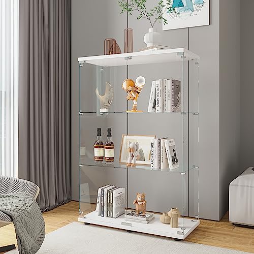 Beauty4U 2-Door Glass Display Cabinet, White Curio Cabinets for Living Room, Bedroom, Office, Collection Display, Quick Installation in 30 Mins, 3 Shelves White Floor Standing Glass Bookshelf - color: White, size: 2-Door 3-Shelf